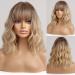 HAIRCUBE Short Blonde with Dark Roots Curly Wigs With Bangs Wavy Bob Wigs for Women Heat Resistant Synthetic Wigs