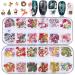 24 Grid Christmas Nail Art Stickers Decals Nail Art Supplies Christmas Santa Elk Flash Snow Deer Wood Pulp 3D Nail Art Decorations Accessories Christmas Nail Sequins