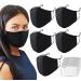 5x Black Cotton Cloth Face Mask - Washable, Reusable, Adjustable Masks - Filter Pocket (20 Filters) - Soft Inner Lining 5 Mask + 20 Filters