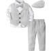 mintgreen Baby Boys Herringbone Tweed Suit Set 4pcs Wedding Outfit Shirt + Trousers + Waistcoat + Cap 1-4 Years Light Grey 12-18 Months
