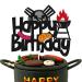 Barbecue Cake Topper for BBQ Sausage Roti Grill Cooking Theme Happy Birthday Cake Decorations Kids Boy Girl Bday Party Handmade Double Side Glitter Black Supplies Decor