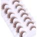 Brown Eyelashes Brown Lashes Natural Look D Curl Cat Eye Lashes Wispy Mink Eyelashes Volume Brown Eyelashes with Clear Band False Eyelashes Light Brown 7 Pairs
