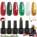 Modelones Builder Nail Gel Set 6 Colors Builder Gel 8-in-1 Sparkle Green Glitter Gold Silver Builder Nail Gel Polish Dark Green Dark Red Gel Builder Christmas Day Gifts for Women Green Red