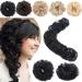 SEGO Long Hairpiece Hair Tie Extensions Real Hair Messy Bun Updo Voluminous Hair Extension Wavy (32G) Black#1