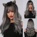 Kellynee ombre dark gray wig with pony - long corrugated gray wigs for women black roots realistic art hair best natural wigs for everyday/halloween/party/cosplay