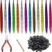 52 Pieces Colored Synthetic Hair Feather Colorful False Hair Extension with 200 Pieces Silicone Lined Micro Ring Crochet Hook Hair Extension Remover Plier for Women