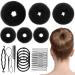 Hair Bun Maker Set 6 PCS  Ring Style Hair Bun Donut (1 L  2 M and 3 S)  Hair Bun Shaper  Hair Accessories with 20 Hair Bobby Pins  5 Elastic Bands and 4 Pony Hair Tools for Women & Girls Kids (Black)