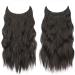 FESHFEN Invisible Wire Hair Extensions 20 Inch Natural Black - Long Wavy Synthetic Hair Piece with Adjustable Transparent Wire and Clips for Women - Buy Online on GoSupps.com