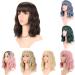 FAELBATY Short Bob Blue Wig with Air Bangs - Shoulder Length Curly Wavy Synthetic Cosplay Wig for Women - 12 Blue Mix Halloween Costume Wig - Buy Online on GoSupps.com