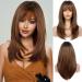 BLONDE UNICORN Brown Wigs with Bangs Wigs for Women Long Layered Wigs with Bangs Straight Women Wigs Synthetic Fiber Wig (Ombre Brown)  auburn brown