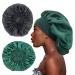 2PCS Large Satin Bonnet,Silk Bonnet Hair Wrap for Sleeping, Sleep Cap with Elastic Soft Band, Big Bonnets for Black Women Hair Care (Black, Hunter Green) Black,hunter Green