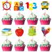 32 Pack Back to School Cupcake Toppers 8 Designs First Day of School Cupcake Picks Alphabet Alarm Clock School Bag Cake Decorations for Welcome Back to School Theme Party Cupcake Decorations Supplies 1
