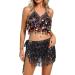 Women's Black Sequins Belly Dance Halter Top Bra with Coins - Halloween Rave Costume One Size - Buy Online on GoSupps.com