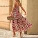 Summer New Thin Shoulder Strap Gathered Frilly Floral Print Dress Long Sleeve Dresses for plus Size Bridesmaids Red Small - Buy Online on GoSupps.com