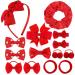 Dacitiery 32Pcs Girls School Hair Accessories Kit Red Bow Hair Clips Red Bow Headband Elastics Bands Hair Accesories for Girls Birthday Gift