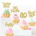 Rsstarxi 30 Pack Happy 80th Birthday Cupcake Toppers Gold Glitter Eighty 80 Fabulous Vintage 1944 Cupcake Picks Decorations for Cheers to 80th Birthday Wedding Anniversary Party Cake Decorations Gold 80th