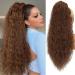 Long Curly Drawstring Ponytail Extension for Women Clip in Ponytail Hair pieces Synthetic Long Curly Wavy Clip in Pony tail Hair Extensions for Daily Party Use (26 Inch Golden Brown)