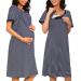 Sykooria Women's Maternity Nightdress Breastfeeding Nightwear Short Sleeve Nursing Nightgown Button Down Sleep Shirt V Neck Pajama Tops Soft Loungwear For Pregnant Women B - Stripe Dark Blue XL
