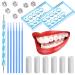 61 Pcs Tooth Gem Kit DIY Teeth Jewelry Dental Teeth Gems Reflective Teeth Diamonds Kit Artificial Crystal Tooth Ornaments Jewel with Applicator Sticks Dot Drill Pen Cotton Sticks for Teeth Decor White Colorful Blue