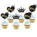 Blopee Cupcake Toppers Black and Gold Happy Birthday Cupcake Toppers 24 pcs Crown Cupcake Toppers Groovy Cupcake Decorations for Bridal Baby Shower Girls Women Men Birthday Wedding Themed Party Black mixed cupcake toppers