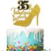 Tenhaisi Black Golden Glitter 35 & Fabulous Lady Cake Topper Happy 35th Birthday Party Decoration for Women - Talk 35 to Me - Cheers to 35 Years Wedding Anniversary Party Supplies