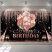 Black Silver Rose Gold Happy Birthday Party Decorations Supplies Glitter Balloon Birthday Party Backdrop for Women Girls Happy Birthday Banner Baby Shower Sweet 16 Photography Background Photo Booth