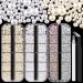 4000 PCS Half Round Pearls and Rhinestones, Flat Back White and Beige Half Pearls and Clear+AB Round Crystal Gem Kit with Tweezer and Pickup Pencil for Nail Art and DIY Decoration 09-Rhinestone Clear&AB+Pearl White+Beige