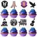 24 Pack Wednesday Birthday Addams Cupcake Toppers Glitter Fantasy Horror Thing Wednesday Cupcake Picks for Magic Hand Black Bat Girl Fantasy Addams Family Birthday Party Cupcake Decorations Supplies 3