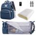 SndMor diaper bag backpack diaper backpack with bed function of large multifunctional diaper bag with diapering stroller hook suitable for mom and dad dark blue