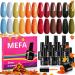 MEFA Fall Gel Nail Polish Set 12 Colors Burgundy Red Gel Polish Set Flash Dark Red Glitter Nail Polish Gel Orange Shimmer Nude Brown Blue Yellow Gel Nail Gifts for Women Girl DIY Salon Home 12 Colors-Fall