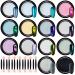 Duufin 14 colors nail chrome powder holographic nail powder metallic mirror nails powder with eyeshadow pens for manicure art decoration 1g/boxes mixed material