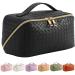 Baonmy Large Capacity Travel Cosmetic Bag - Makeup Bag,Portable PU Leather Waterproof Cosmetic Bag for Women,Travel Makeup Bag Organizer with Handle and Divider Flat Lay Makeup Organizer Bag (Black)