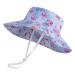 LANGZHEN Beach Sun Protection Hat for Baby Girls Adjustable Toddler Kids Hat Wide Brim Summer Play Hat with Chin Strap Flamingo- Purple 1-2 Years