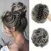 SOFEIYAN Claw Clip Messy Bun Hair Piece Synthetic Tousled Updo Hair Extensions Wavy Curly Hair Bun Clip in Claw Chignon Ponytail Hairpieces Scrunchie Hairpiece for Women Gray with White Tips