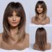 Haircube long brown wigs for women layered synthetic hair wig with pony ombre brown to blonde with dark roots 2-part set golden brown
