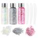 URAQT Body Glitter Gel 3Pcs Holographic Mermaid Sequins Glitter Chunky Cosmetic Glitter Face and Body Gel Sparkling Festival Party Lotion Glitter for Face Body Eye Hair Nail Makeup and DIY Art White & Silver & Pink