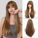 HAIRCUBE Long Brown Wigs for Women with Highlights Straight Wigs with Fringe for Daily Brown with Highlights