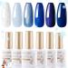 Gellen Gel Nail Polish Set 6 Colors 10ML Navy Royal Blue Shades Glitter Pearlescent White Gel Polish Kit Soak Off UV Gel X Nail Art Design DIY Salon Manicure Christmas Nails Gift for Women Mom Enjoy the Blue