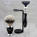 Premium Men's Shaving Set - 3-Piece Badger Hair Brush with Stand & Holder | Elegant Black Design - Buy Online on GoSupps.com