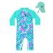 weVSwe Baby Girl Swimming Costume UV Protection Rash Guard One Ppiece Swimsuit with Toddler Sun Hat Flap Cap 0-3 Years 12-18 Months Fish Scales Green
