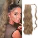 FESHFEN Long Wavy Ponytail Extensions 60cm Body Wavy Wrap Around Hair Ponytails Curly Clip in Synthetic Hairpieces for Women Girls Light Honey Blonde 60 cm (Pack of 1) 27H613# Light Honey Blonde