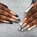 Justotry 24 pieces press on nails long black and white French artificial nails with spider design coffin artificial nails to stick on ballerina fake nails fingernails for women long spider black
