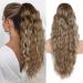 26 Inch Ponytail Extension Natural Drawstring Ponytail Extension Long Wavy Hair Extensions Synthetic Hair Pieces for Women Ponytail Hair Extension for Daily Use (Medium Brown Highlighted Blonde) Drawstring-Medium Brown Highlighted Blonde