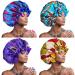 Janmercy 4 Pcs African Satin Bonnet Black Women Soft Sleeping Bonnet with Adjustable Buckle Double Layer Sleep Cap Extra Large Sleeping Cap Reversible Night Hair Bonnets for Women (Retro Style)