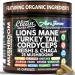 AuraShroom Mushroom Supplement Lions Mane Turkey Tail Cordyceps Reishi Shiitake Chaga Oyster Stress Relief Immune Support Nootropic Energy Portobello Mushrooms 60 Capsules by Clean Nutra