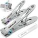 Toe Nail Clippers for Thick Nails - Ultra Sharp Wide Jaw Nail Clippers with Catcher for Fingernails & Toenails - Heavy Duty Curved Edge Nail Clipper Set by Owluxe in Gift Box for Men Women & Elderly