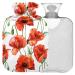 NAANLE hot water bottle with cover watercolor poppy flowers transparent hot water bottle 2 l large warm-up bag for menstrual cramps pain relief hand foot heat and cold therapy