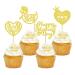 Cyodoos 24 Pcs Happy Mothers Day Cupcake Toppers Glitter Cake Toppers Cupcake Heart Mother Happy Birthday Party Supplies Decorations Golden