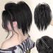 PORSMEER Claw Clip in Ponytail Hair Extensions Messy Bun Chignon Hair Piece Natural Straight Extensions for Women Girls Tousled Updo Short Ponytail Bun Black 10 inch Natural Black
