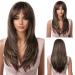 HAIRCUBE Long Brown Layered Synthetic Hair Wigs for Women with Highlight 23 inch Brown with Accent